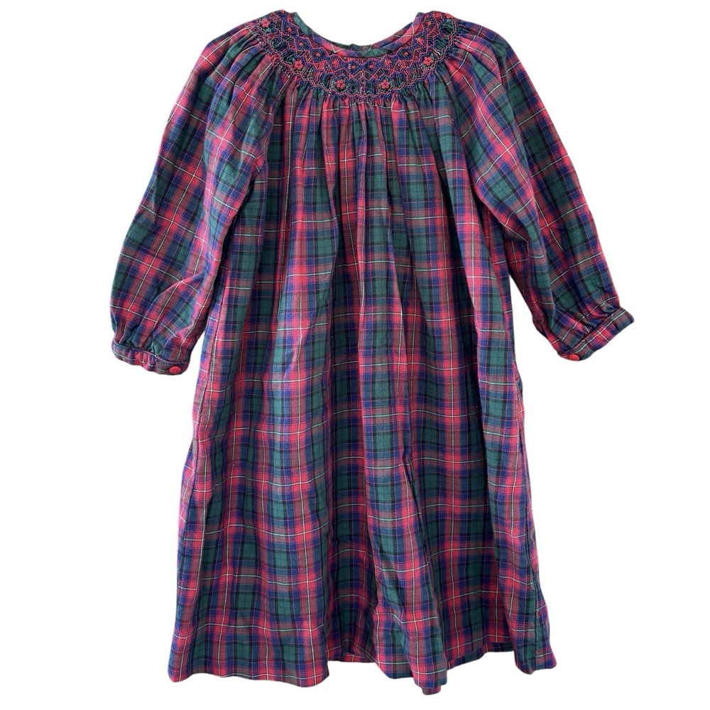 SOPHIE DESS Dress Size 4T Smocked Holiday Plaid Bishop Dress Y2K Twee Classic